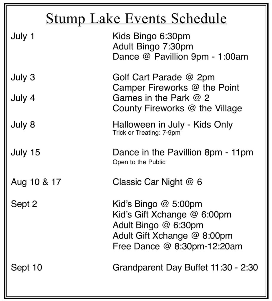 Stump Lake Park & Stump Lake Village Located 12 miles South of Lakota